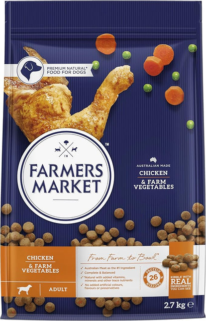 Farmer's Market Chicken and Farm Vegetables Adult Dry Dog Food 2.7kg - Made with Real Australian Meat & Vegetables for Complete Nutrition, Supports Muscle, Skin & Coat Health