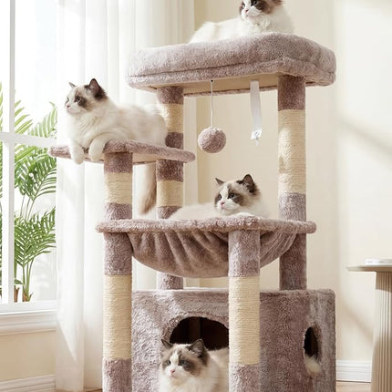 Heybly Cat Tree with Extra Large and Soft Basket, Spacious Bed, Hidden Bed