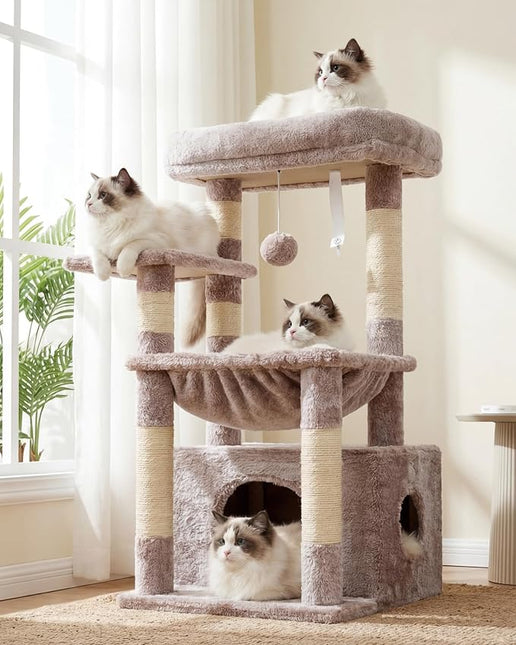 Heybly Cat Tree with Extra Large and Soft Basket, Spacious Bed, Hidden Bed