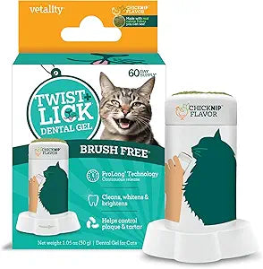Twist + Lick Dental Gel for Cats, Cleans Teeth and Freshens Breath for 24 Hours, Cat Nip Flavor, 30 Day Supply