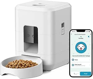 UanTii 2L Smart Pet Feeder Tuya WiFi Automatic Cat Dog Food Dispenser 2L with Food Bowl App Remote Feeding Intelligent Dry Food Dispenser (White)