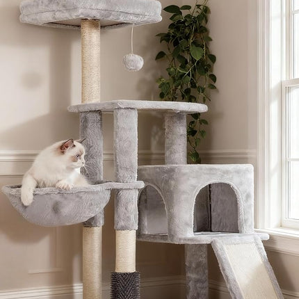 Heybly HCT005SW Cat Scratching Post with Cat Brush, Cat Tree for House Cats,Light Grey