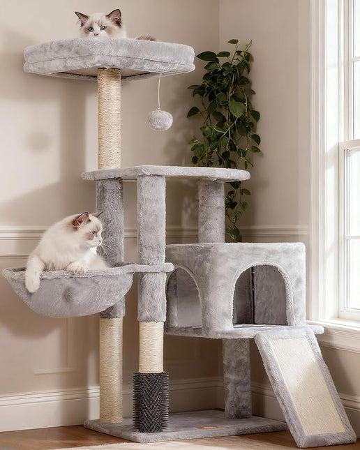 Heybly HCT005SW Cat Scratching Post with Cat Brush, Cat Tree for House Cats,Light Grey