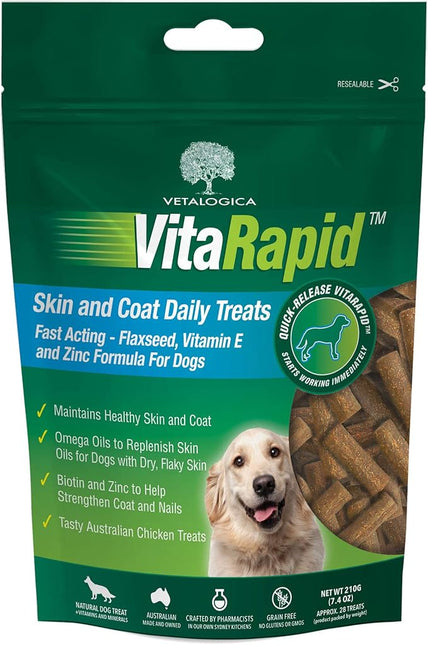 Vetalogica VitaRapid Skin Health Allergies Itch Hot Spots Skin and Coat Daily Treats for Dogs 210 g