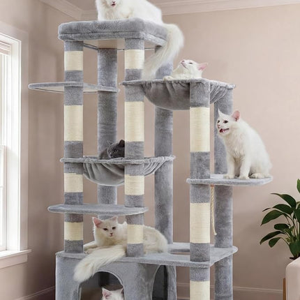 Heybly Cat Tree, 71-Inch Tall Cat Tower for Large Maine Coon Cats HCT037W | Light Gray