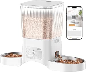 HoneyGuaridan Automatic Cat Feeder with 5G WiFi, Automatic Cat Food Dispenser for 2 Cats, APP Control Dispenser, Dual Power Supply,Desiccant Bag,10s Meal Call