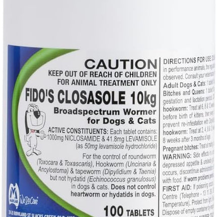 Fido’s Closasole Pet Tablets, 100 Tablets for Dogs & Cats (10kg Use)