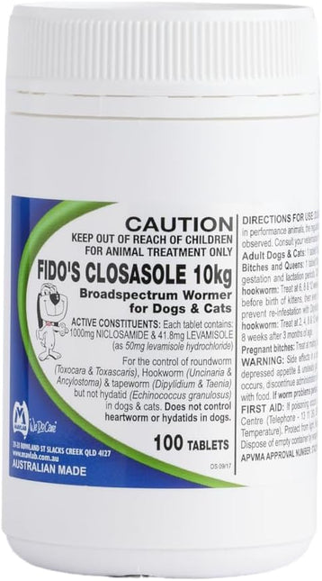 Fido’s Closasole Pet Tablets, 100 Tablets for Dogs & Cats (10kg Use)