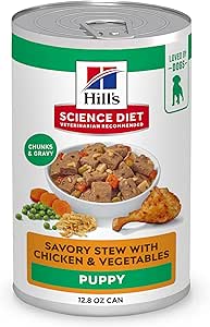 Hill's Science Diet Puppy Wet Dog Food, Savory Stew with Chicken and Vegetables, 363g, 12 Pack, Canned Dog Food