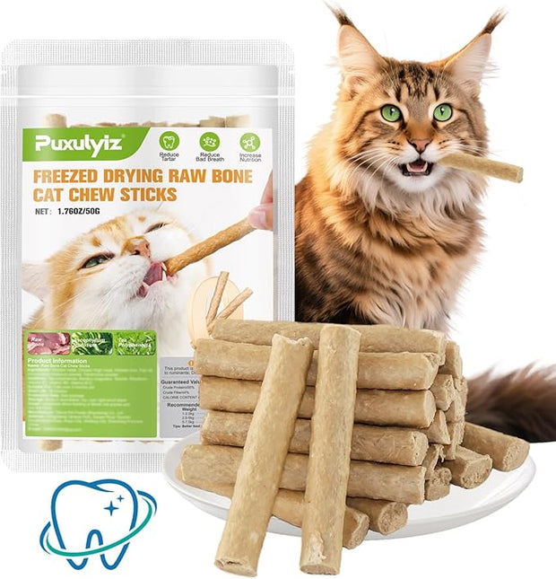 Freezed Dried Cat Chew Sticks, Cat Dental Treats for Freshens Breath and Controls Tartar, Feline Teething Sticks (50g)