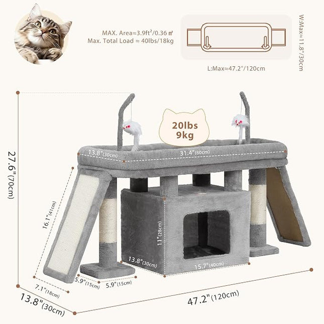 Heybly Cat Tree Extra-Long & Stable 2 Adjustable Scratch Boards, Light Gray