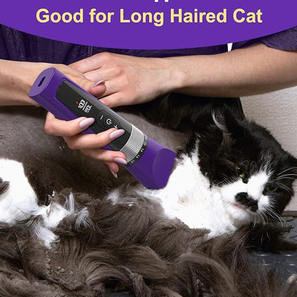 oneisall Cat Grooming Clippers for Matted Long Hair, 5-Speed Cat Grooming Kit Cordless Low Noise Pet Hair Clipper Trimmer Shaver for Dogs Cats Animals (Purple),YP-7268