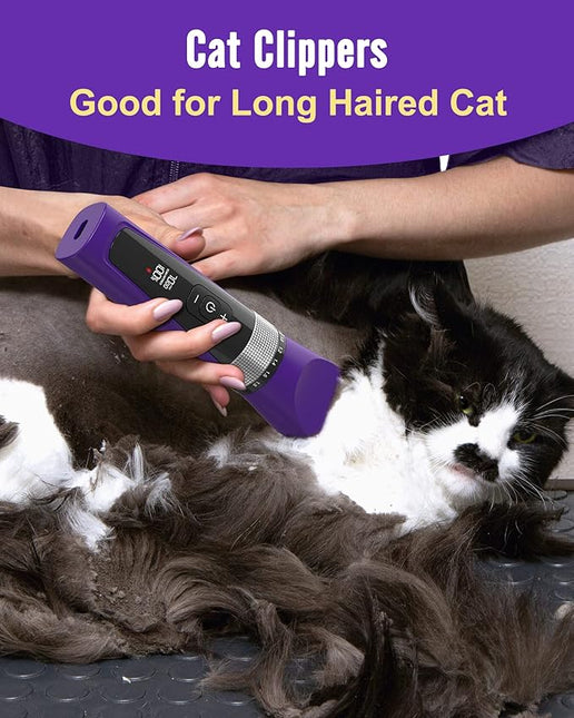 oneisall Cat Grooming Clippers for Matted Long Hair, 5-Speed Cat Grooming Kit Cordless Low Noise Pet Hair Clipper Trimmer Shaver for Dogs Cats Animals (Purple),YP-7268