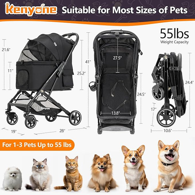 Medium Dog Stroller, Kenyone Pet Stroller for Medium Dogs Up to 55lbs, Lightweight Aluminum Frame, One Click Folding