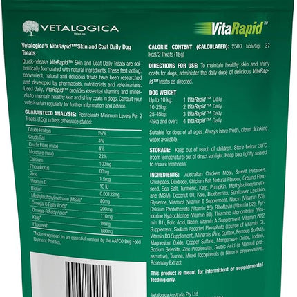Vetalogica VitaRapid Skin Health Allergies Itch Hot Spots Skin and Coat Daily Treats for Dogs 210 g