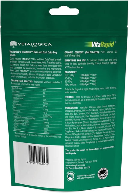 Vetalogica VitaRapid Skin Health Allergies Itch Hot Spots Skin and Coat Daily Treats for Dogs 210 g