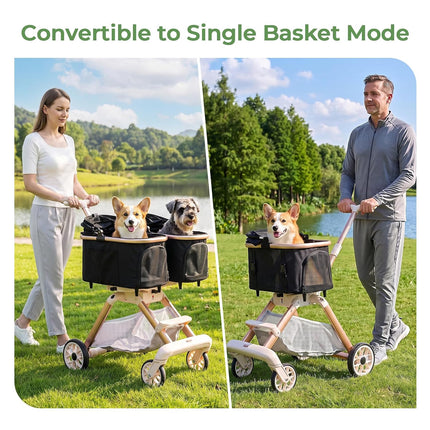Double Pet Stroller with Detachable Carriers,Ideal for 2 Dogs or Cats,Small/Medium Pets,Black