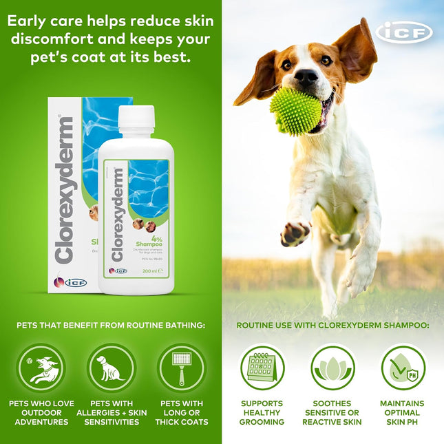 Clorexyderm 4% Chlorhexidine Dog Shampoo, Deep Cleansing Coat Wash, 200 ml