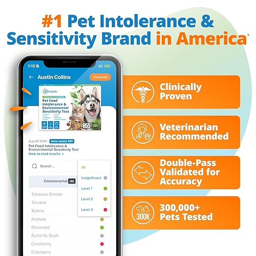 5Strands Pet Food Intolerance & Environmental Sensitivity Test, at Home Gut Health Test for Dogs & Cats, 1100+ Items Tested, Pet Health Check, Results in 4 Days, For All Ages and Breeds