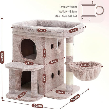 Heybly Cat Tree, 65cm Cat Tower with Spacious Top Perch for Large Cats,Mushroom