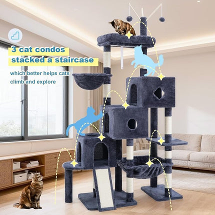 Hey-brother Cat Tree Tower with 3 Condos, Step Climbing Pathway MPJ081G