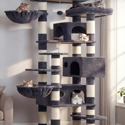 Hey-brother Cat Tree, Multi-Level Tower with 3 Condos, Hairbrush, MPJ035-MG