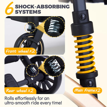 Pet Stroller for Small Dogs Cats, 6 Shock Absorption System | One Touch Folding