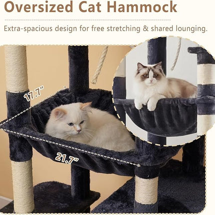 Heybly 64.2" Heavy-Duty Cat Tree for Large Cats, Extra-Large Hammock, Smoky Gray