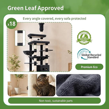 Heybly Floor to Ceiling Cat Tree, Large Cat Tower, 2 Cat Condos, Smoky Gray