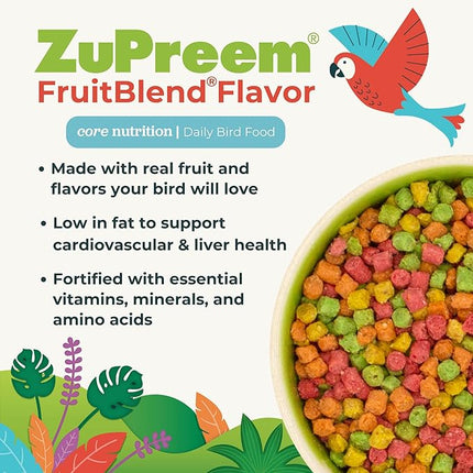 Zupreem Bird Seed, Fruitblend Parrots Food, Daily Bird Food for Dove, Core Nutrition for Small Birds, Made in USA, Parakeet Food, Budgie Food, 907g