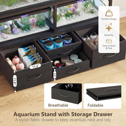 Heybly 40-50 Gal Fish Tank Stand with Drawer, Power Outlet, Black HAS004BK | Aquarium Stand, Heavy Duty, for Fish Tank, Turtle & Reptile Terrarium, 36.2" L × 18.1" Top, 660lbs (Top)+330lbs(Mid)