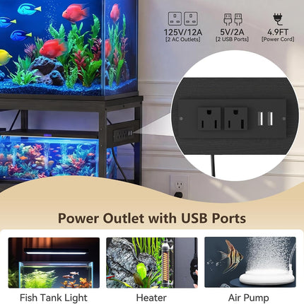 Heybly 40-50 Gal Fish Tank Stand with Drawer, Power Outlet, Black HAS004BK | Aquarium Stand, Heavy Duty, for Fish Tank, Turtle & Reptile Terrarium, 36.2" L × 18.1" Top, 660lbs (Top)+330lbs(Mid)