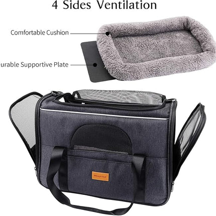 Morpilot Cat Carrier, Portable Pet Carrier Bag for Cats and Small Dogs, Foldable Soft Sided Cat Transport Carrier, Airline Approved Pet Travel Carrier with Shoulder Strap, Removable Mat and Pet Bowl