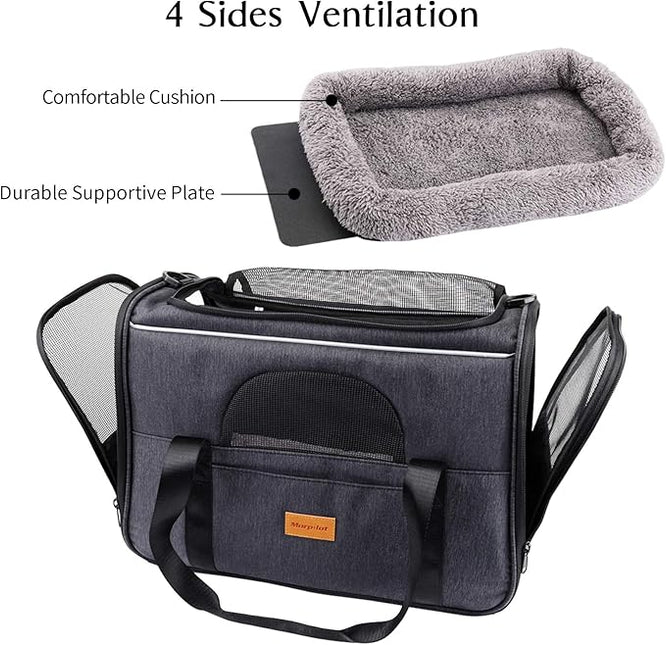 Morpilot Cat Carrier, Portable Pet Carrier Bag for Cats and Small Dogs, Foldable Soft Sided Cat Transport Carrier, Airline Approved Pet Travel Carrier with Shoulder Strap, Removable Mat and Pet Bowl