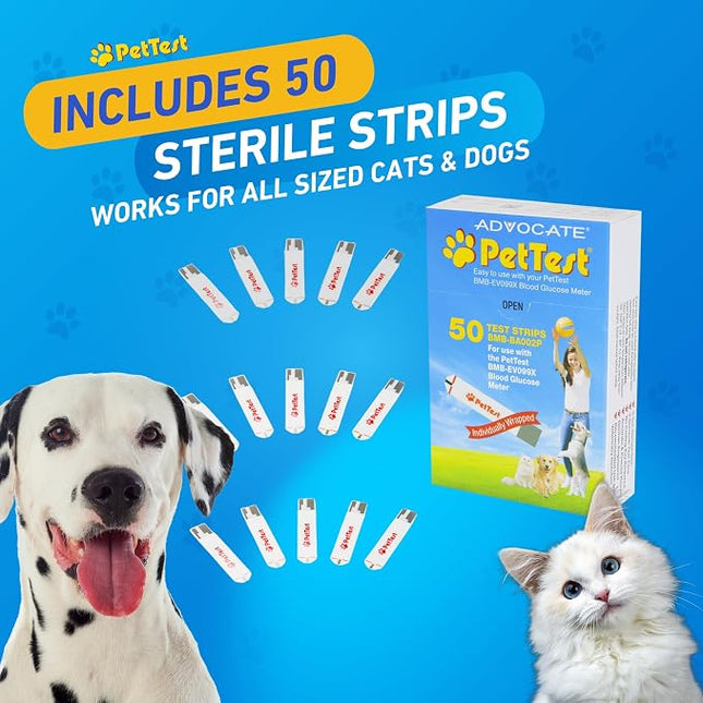 PetTest Blood Glucose Test Strips for Dogs & Cats, Individually Sealed, 50