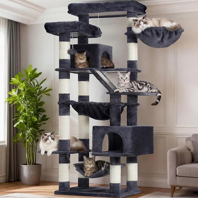 Heybly Cat Tree, 71-Inch-Tall Tower for Indoor Cats with 2 Perches HCT034G