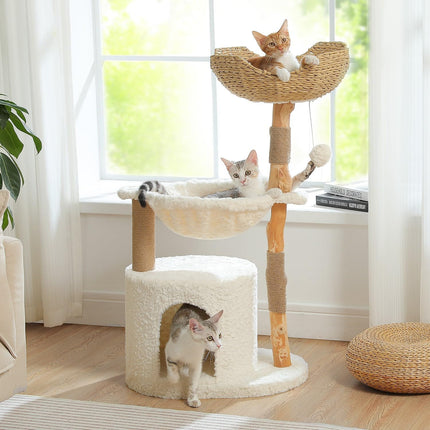 PAWZ Road Modern Cat Tree, Real Wood Cat Tower for Indoor Large Cats, Luxury Furniture with Large Cozy Hammock(Dia=40cm)