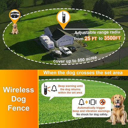 MIMOFPET Wireless Dog Fence for 2 Dogs - Covers up to 856-Acre Electric Fence,185 Days Standby Time