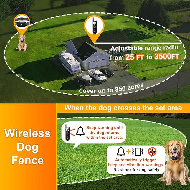 MIMOFPET Wireless Dog Fence for 2 Dogs - Covers up to 856-Acre Electric Fence