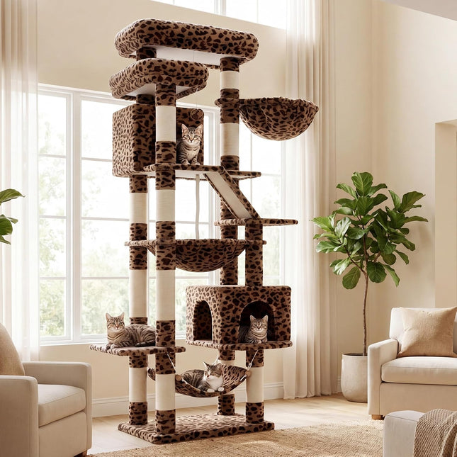 Heybly Cat Tree, 71-Inch-Tall Tower for Indoor Cats with 2 Perches HCT034BW