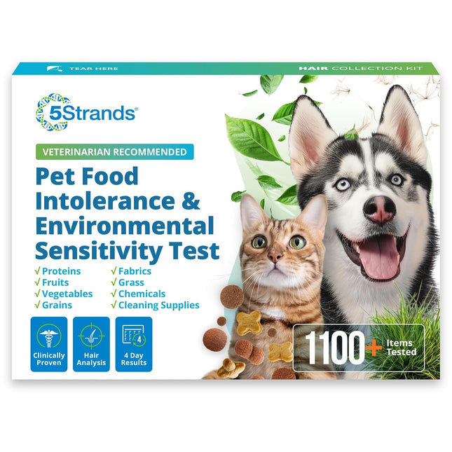 5Strands Pet Food Intolerance & Environmental Sensitivity Test, at Home Gut Health Test for Dogs & Cats, 1100+ Items Tested, Pet Health Check, Results in 4 Days, For All Ages and Breeds