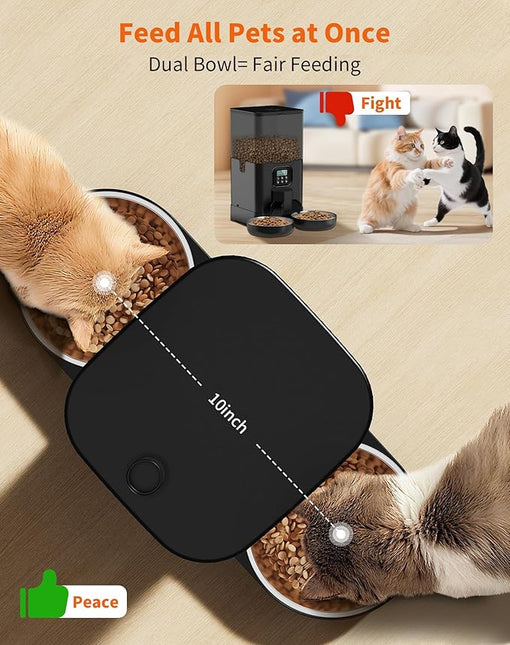 HONEYGUARDIAN Cat Automatic Feeder 2 Bowls, 5G/2.4G WiFi