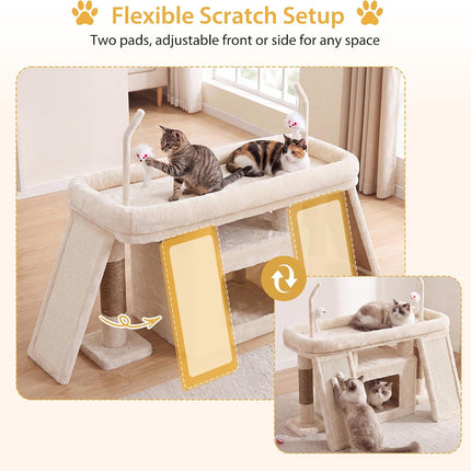 Heybly Cat Tree Extra-Long & Stable 2 Adjustable Scratch Boards,Beige