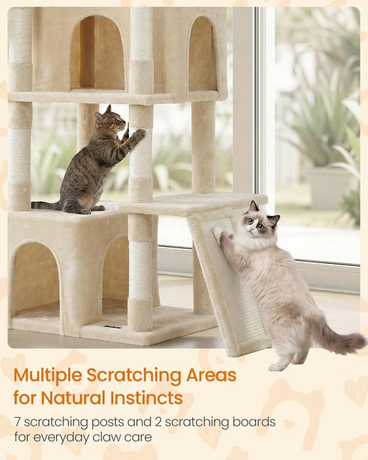 Feandrea Large Cat Tree, 72.6" Tall Sturdy Cat Tower for Indoor, Beige