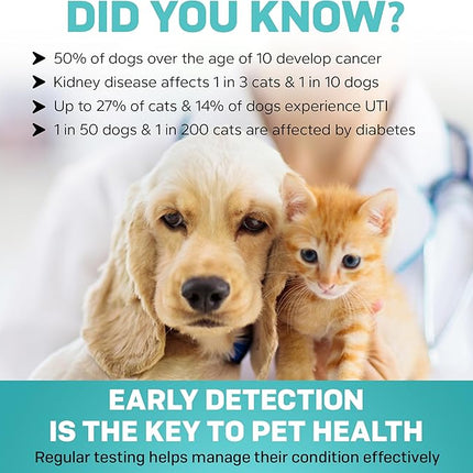 One Step Pet Urine Testing Strips, 100 x Urinalysis Parameter Tests for Dogs, Cats & Animals, Pet Test Glucose Strips, Accurate Testing for Vets, Detects UTI, Bladder, Kidney, Liver, SG, pH