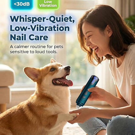 YABIFE Super Quiet Dog Nail Grinder & Clippers Kit with 2 LED Lights, 3 Speeds Up to 12,000 RPM