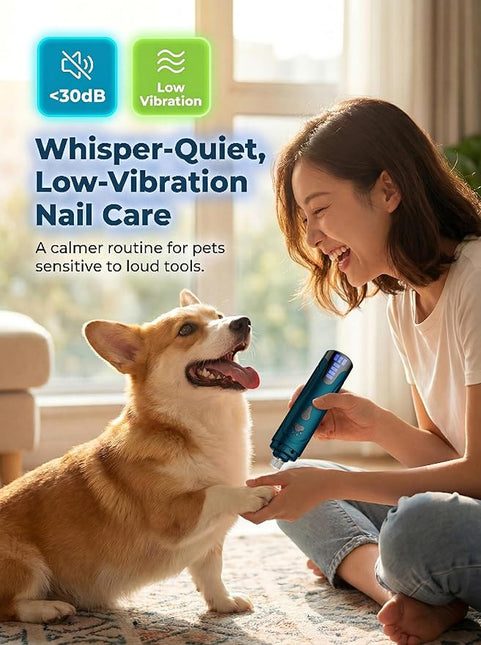 YABIFE Super Quiet Dog Nail Grinder & Clippers Kit with 2 LED Lights, 3 Speeds Up to 12,000 RPM