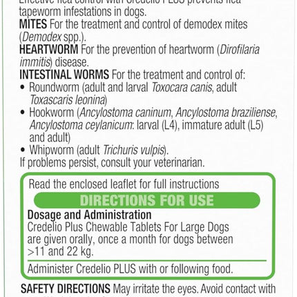 Credelio Plus Dog Flea and Tick Treatment, Single Pack, Ticks, Fleas, Mites, Heartworm & Worms Parasite Protection, in The Smallest Monthly Chewable Tablet for Dogs > 11-22 kg, 1 Pack