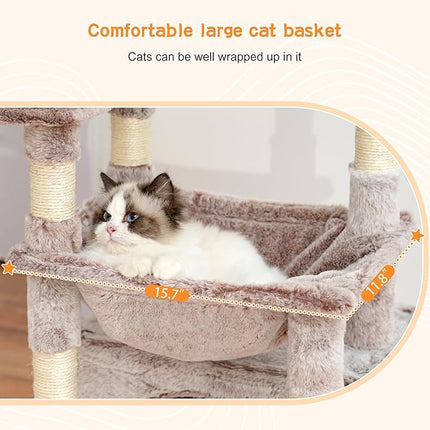 Heybly Cat Tree with Extra Large and Soft Basket, Spacious Bed, Hidden Bed