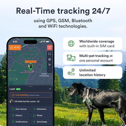 Petloc8 Dog GPS Tracker for Dogs, 4G LTE Real Time Tracking & Geo-Fence Alert,(Subscription Required)